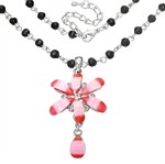 Black Pearl with Flower - Halskæde (Pink)